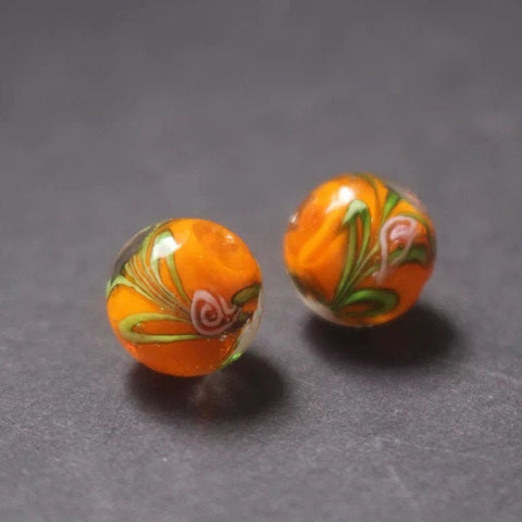 2 Lampwork Beads - 12mm Floral Glass Beads