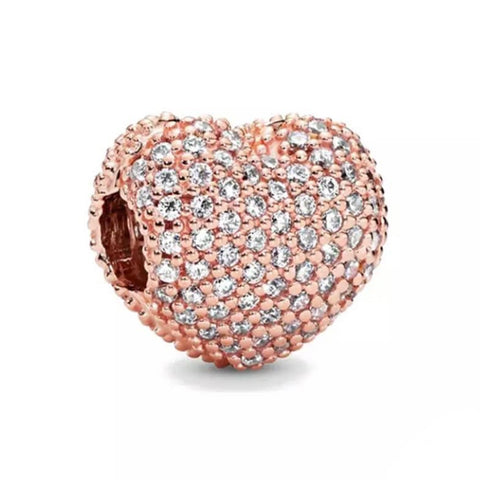 14k Rose Gold Plated Pavé Open My Heart Clip Charm- Fits Pandora Charm Bracelets