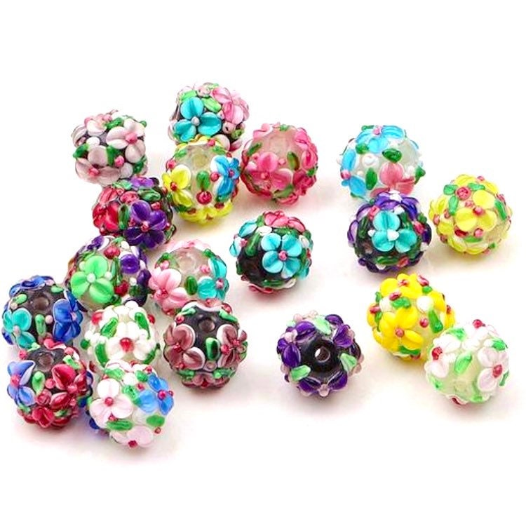 1pcs Big Round 20mm Handmade Flower Lampwork Glass Loose Beads for