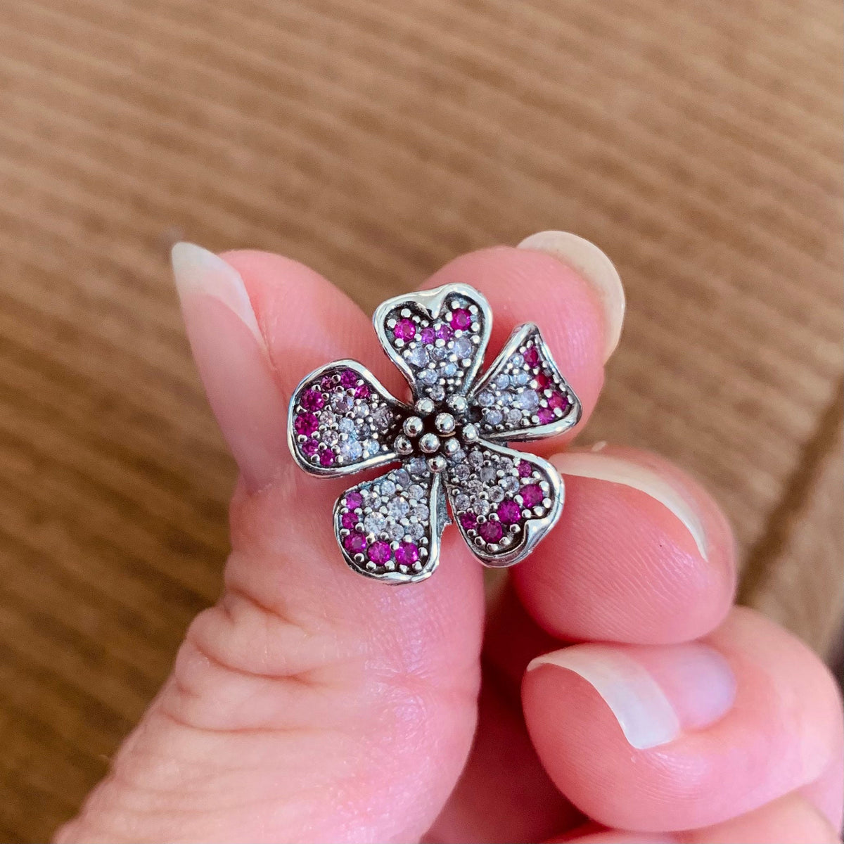 Pink Flower Charm Pandora Blossom Charm 925 Sterling Silver Big