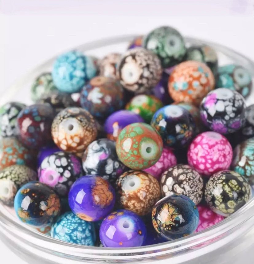 Handmade Polymer Clay Beads, Patterned Polymer Beads, 10mm Round Beads With  Floral Pattern, Mixed Color Beads 