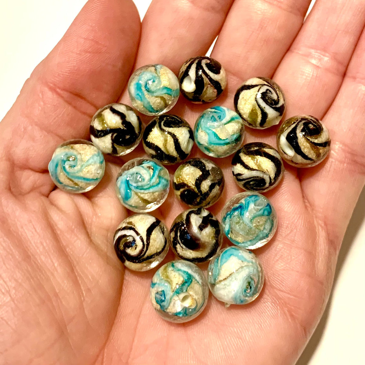 Lampwork Glass Beads - Swirls w/Gold Powder Glass Beads – Findings