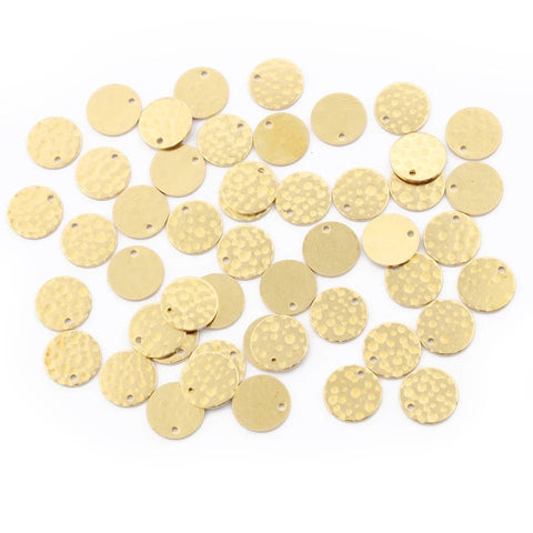 Raw Brass Charms - Hammered Round Charms/Tags - 10mm