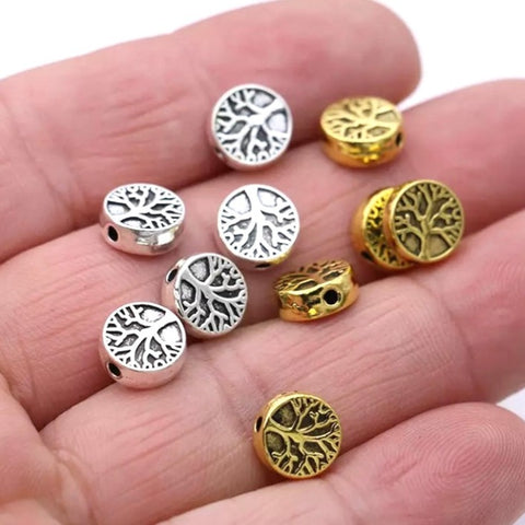 10 Tree of Life Spacer Beads - Design Front and Back - Available in Antique Silver and Gold