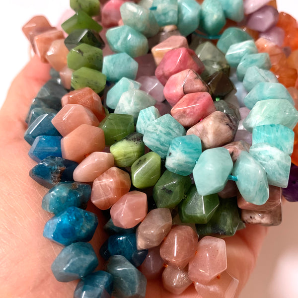 Natural Apatite Irregular Faceted Stone Beads - One Full 7" Strand Approx. 22-25 pieces - Size 8-11mm