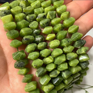 Natural Green Jasper Irregular Faceted Stone Beads - One Full 7" Strand Approx. 22-25 pieces - Size 8-11mm