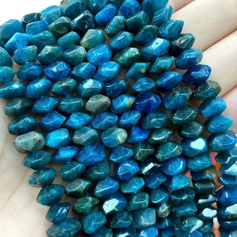 Natural Apatite Irregular Faceted Stone Beads - One Full 7" Strand Approx. 22-25 pieces - Size 8-11mm