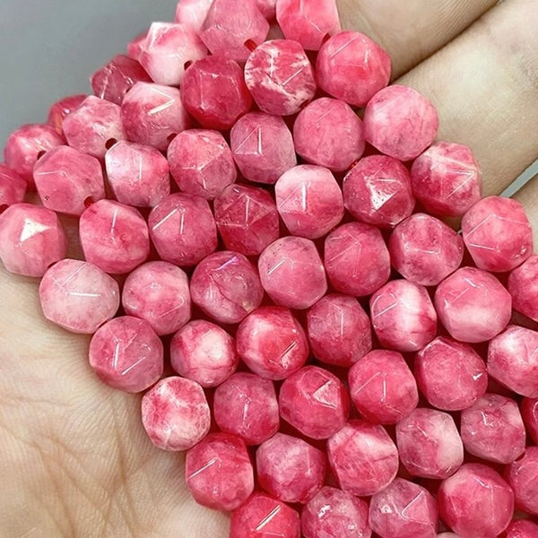 Red Chalcedony - Star Cut Faceted Beads - Size 8mm - One Full 15" Strand - Approx. 47 pieces