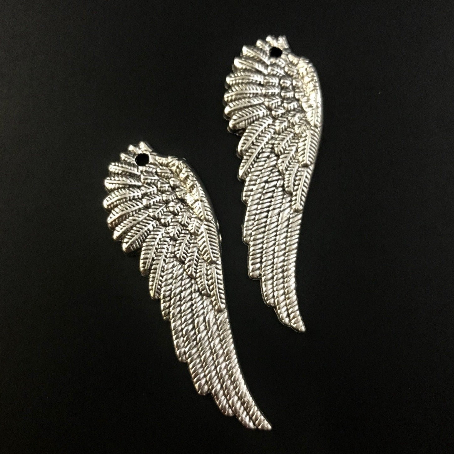 4 Wing Charms - Antique Silver and Bright Silver