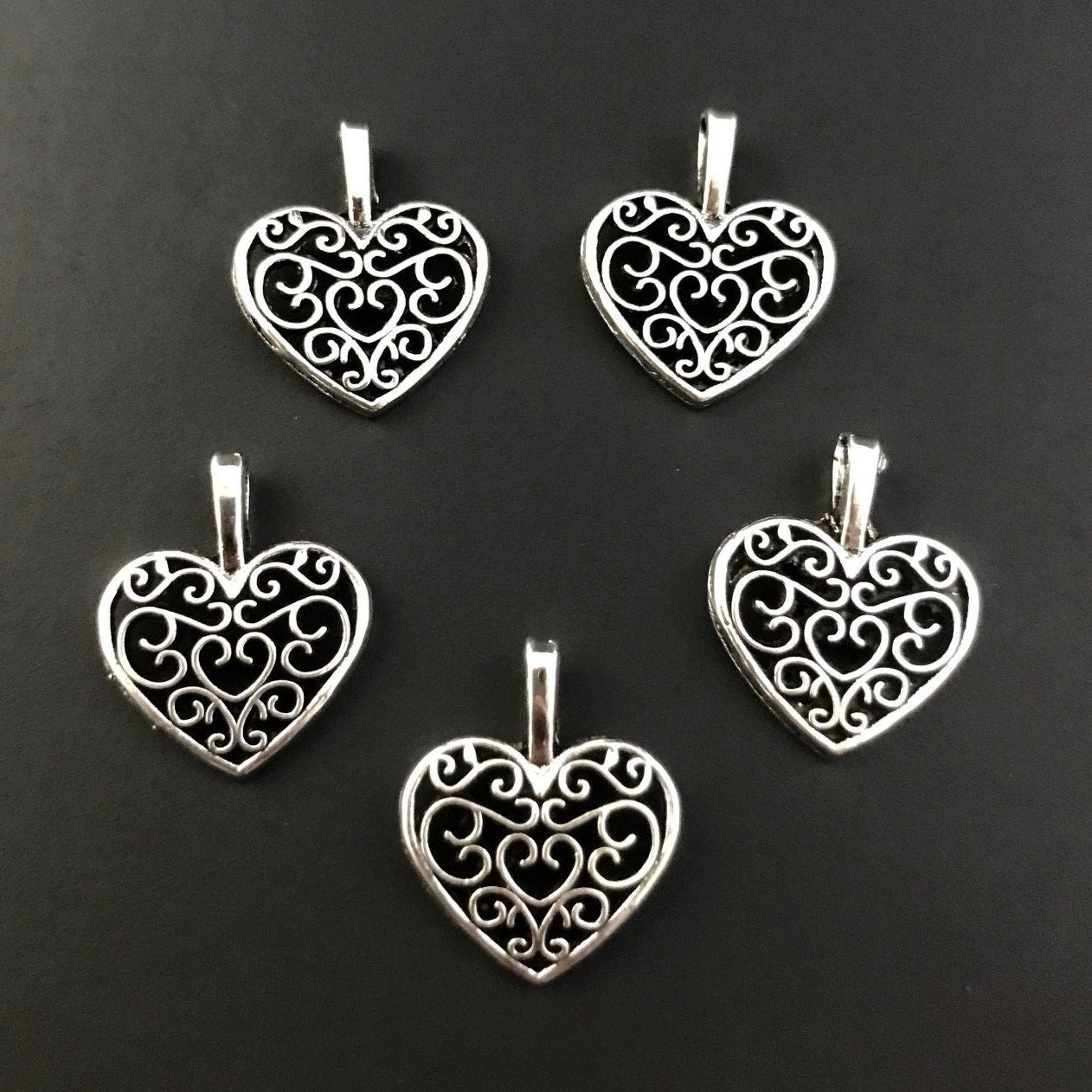 Lovely Heart Charms - Antique Silver