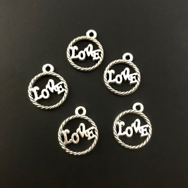 10 Love Word Charms - Antique Silver