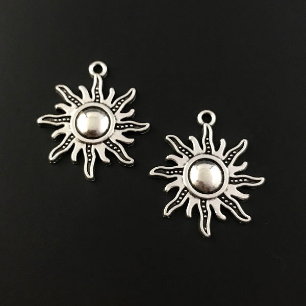 10 Sun Charms - Antique Silver