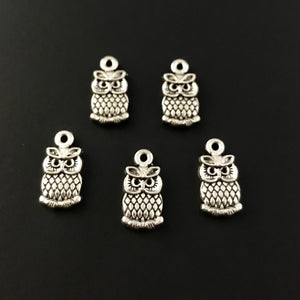5 Owl Charms - Antique Silver