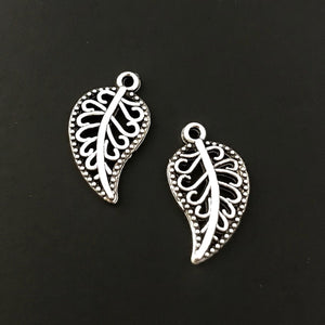 Leaf Charms - Antique Silver - Beautiful Detail Front and Back