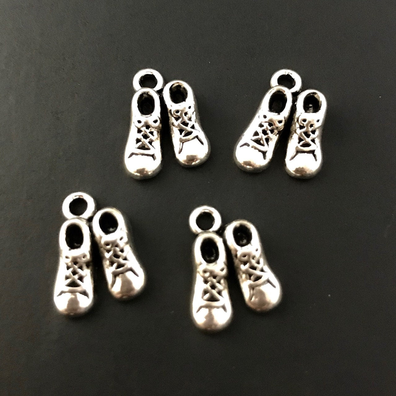 6 Baby Shoe Charms - 3D - Antique Silver