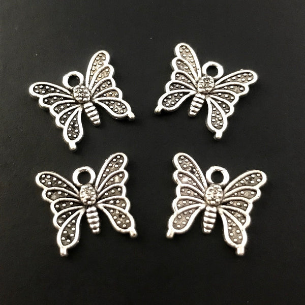 10 Spotted Butterfly Charms - Antique Silver