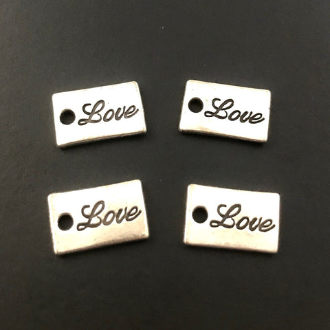 10 Love Tag Charms - Double Sided - Antique Silver