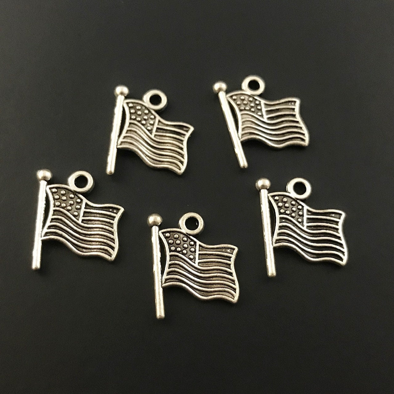 20 American Flag Charms - Antique Silver