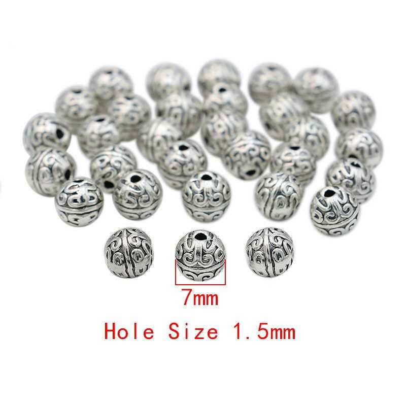 10 Spacer Beads - Antique Silver - 7mm
