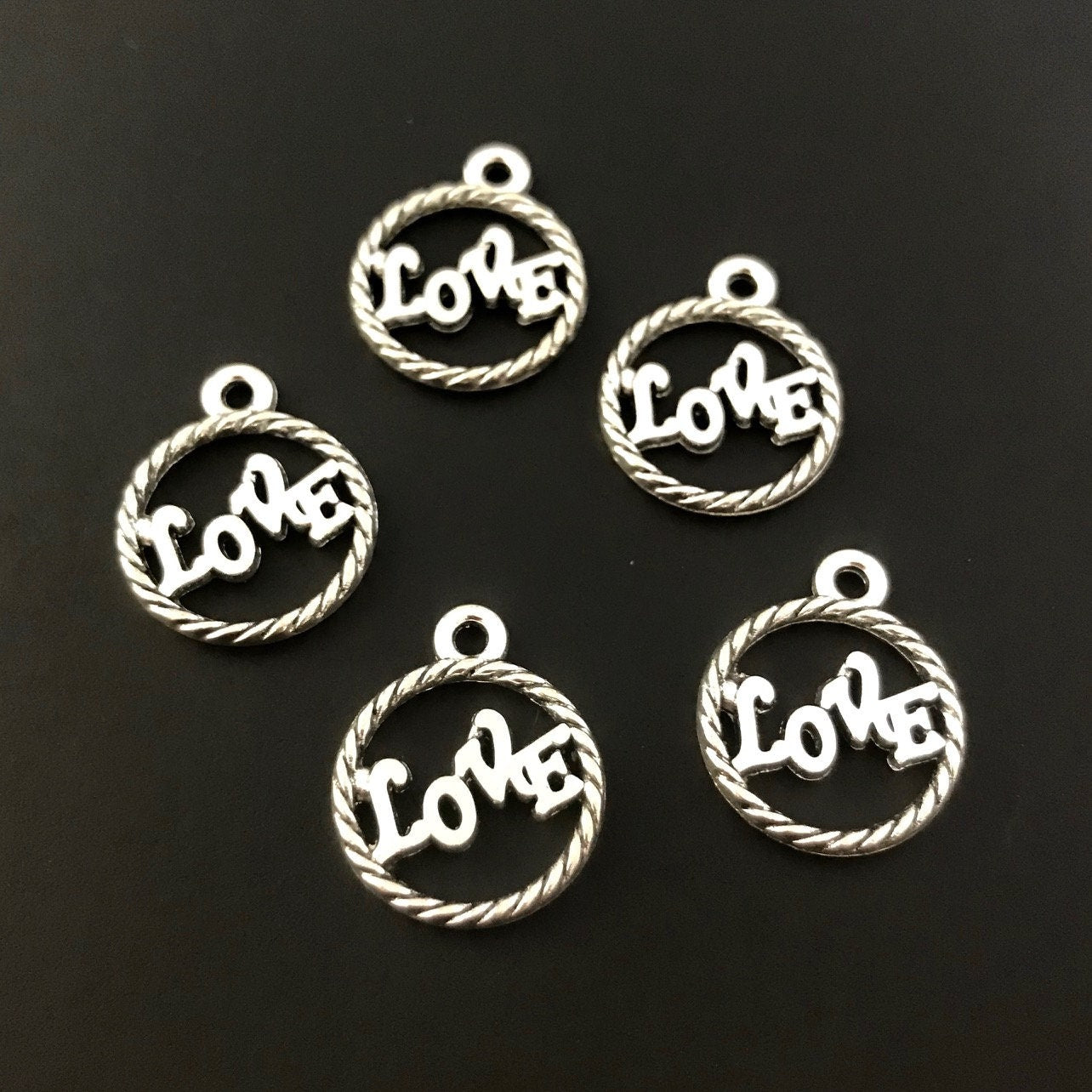 10 Love Word Charms - Antique Silver