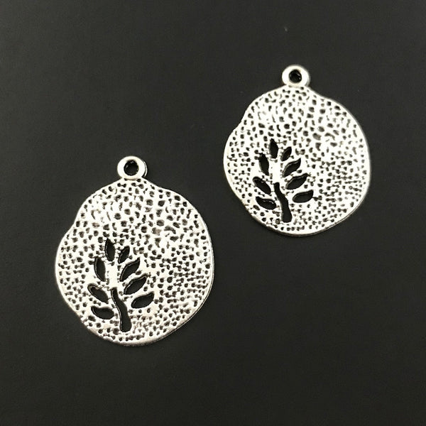 5 Leaf  Disc Charms - Antique Silver