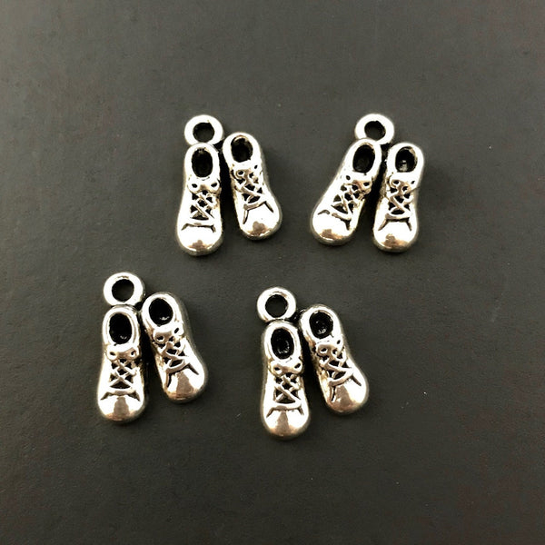 6 Baby Shoe Charms - 3D - Antique Silver