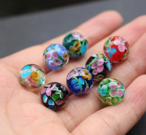 12mm Floral Lampwork Glass Beads - Mixed Lot