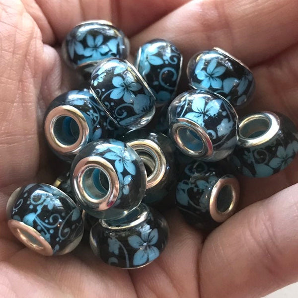 5 Pandora Style Gardenia Flower Glass/Resin Murano Charm Beads