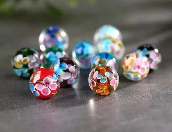 2 Lampwork Floral Beads - 12mm Floral Glass Beads - Available in 13 colors