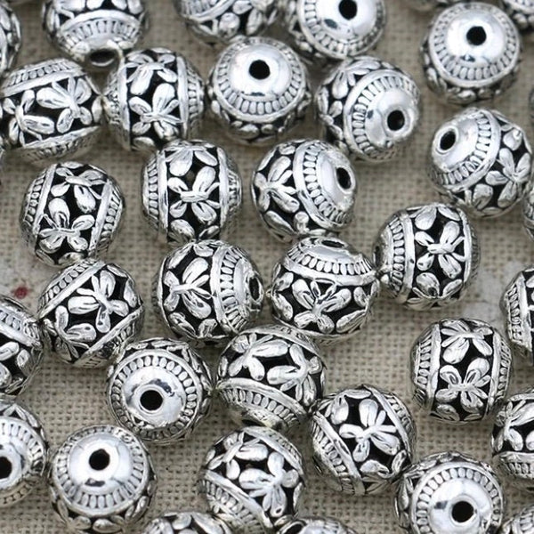 8 Spacer Beads - Beautiful Butterfly Design - Antique Silver - 11mm beads