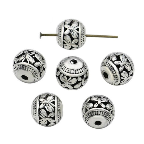 8 Spacer Beads - Beautiful Butterfly Design - Antique Silver - 11mm beads