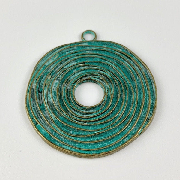 Round Grooved/Swirl Pendant - Verdigris Patina Finish