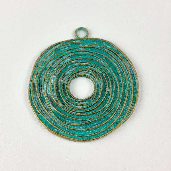 Round Grooved/Swirl Pendant - Verdigris Patina Finish