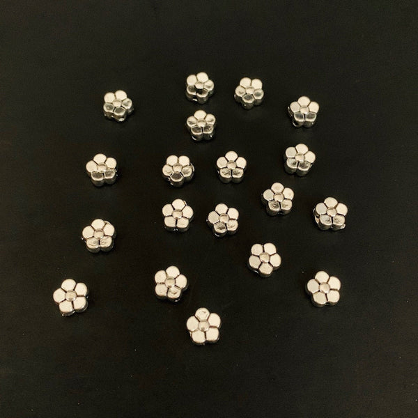10 Tiny Flower Spacer Beads - Antique Silver