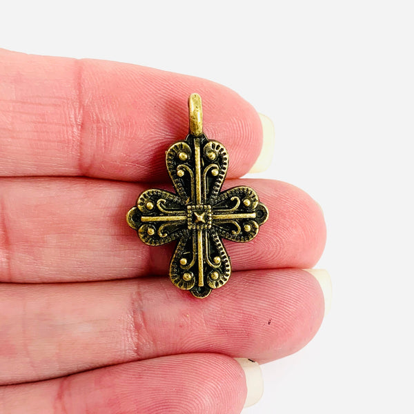5 Cross Charms - Double Sided - Antique Bronze