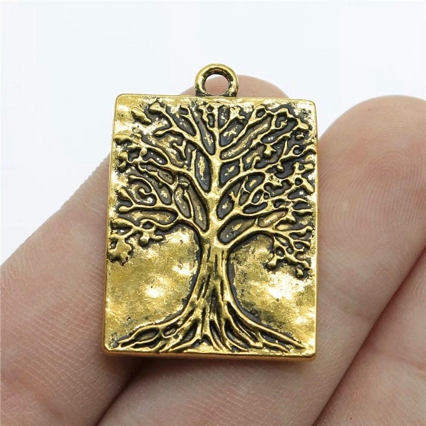 2 Tree of Life Charms - Tree of Life Pendant - Antique Gold Finish