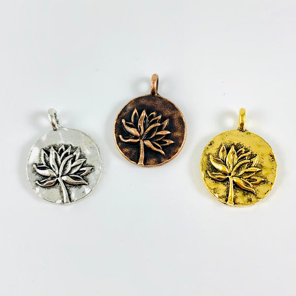 4 Gold Lotus Charms - Round