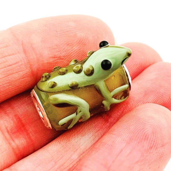 Frog Lampwork Beads - Sterling Silver/Glass Beads - Pandora Style/Large Hole Glass Beads