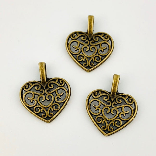 Lovely Heart Charms - Antique Bronze
