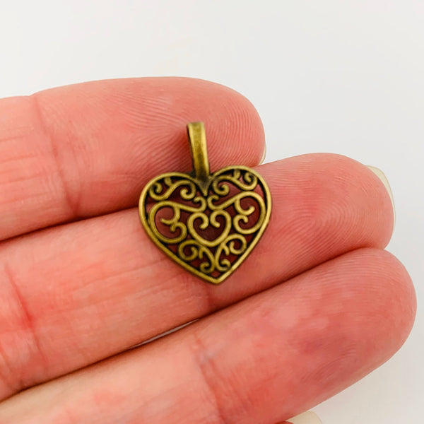 Lovely Heart Charms - Antique Bronze