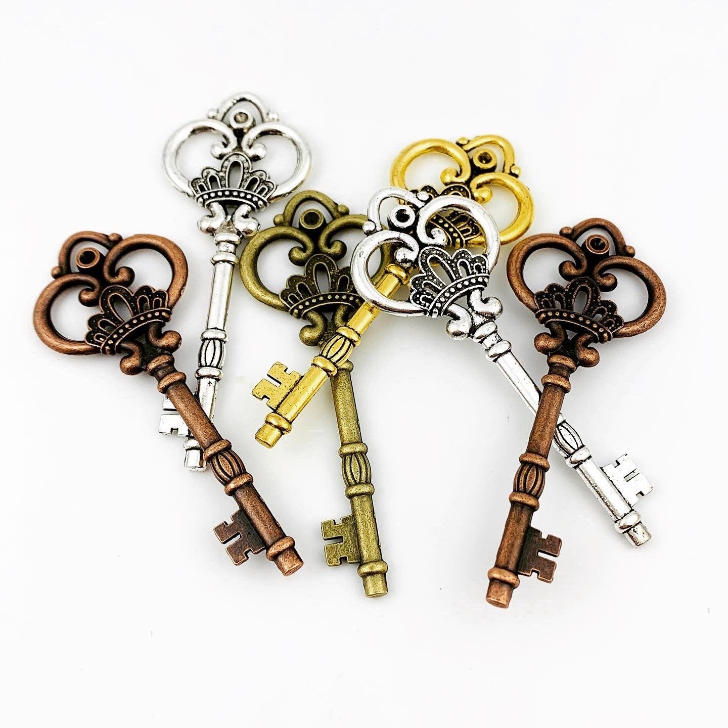 Large Key Pendants - Silver, Gold, Bronze, and Copper Finish - Vintage Style Key