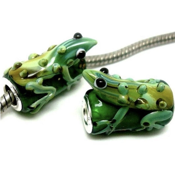 Frog Lampwork Beads - Sterling Silver/Glass Beads - Pandora Style/Large Hole Glass Beads