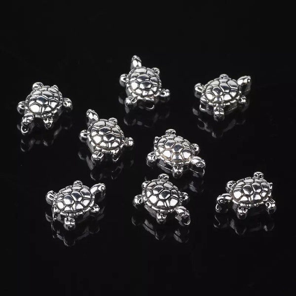 Turtle Spacer Beads - Sea Turtle Spacer Beads - Double sided - Antique Silver