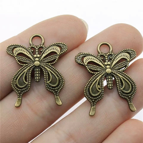 5 Butterfly Charms - Antique Bronze
