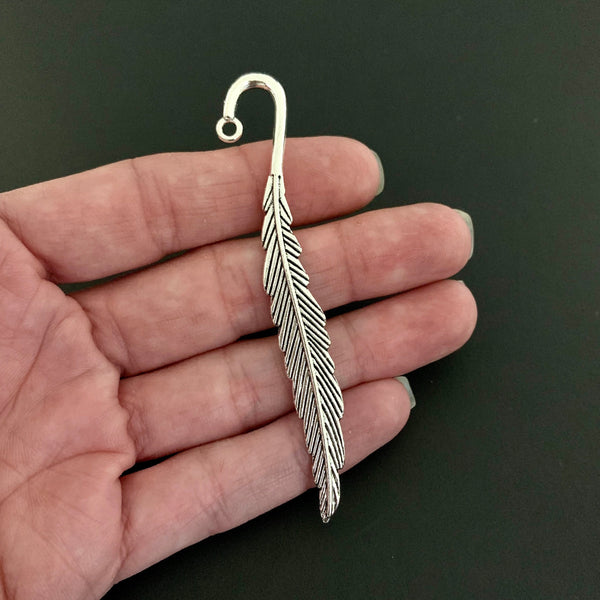 2 Feather Bookmark Blanks - Antique Silver