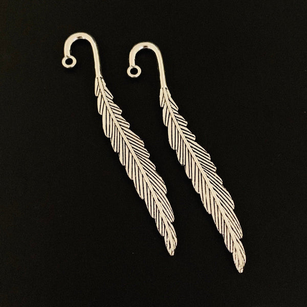 2 Feather Bookmark Blanks - Antique Silver