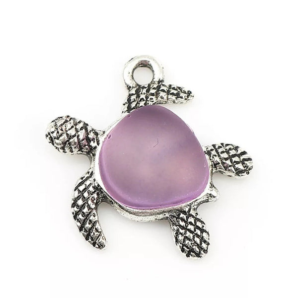 5 Sea Turtle Charms - Antique Silver with Resin Inlay
