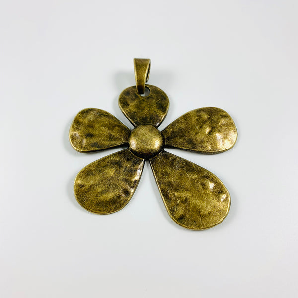 Large Hammered Flower Pendant - Antique Bronze