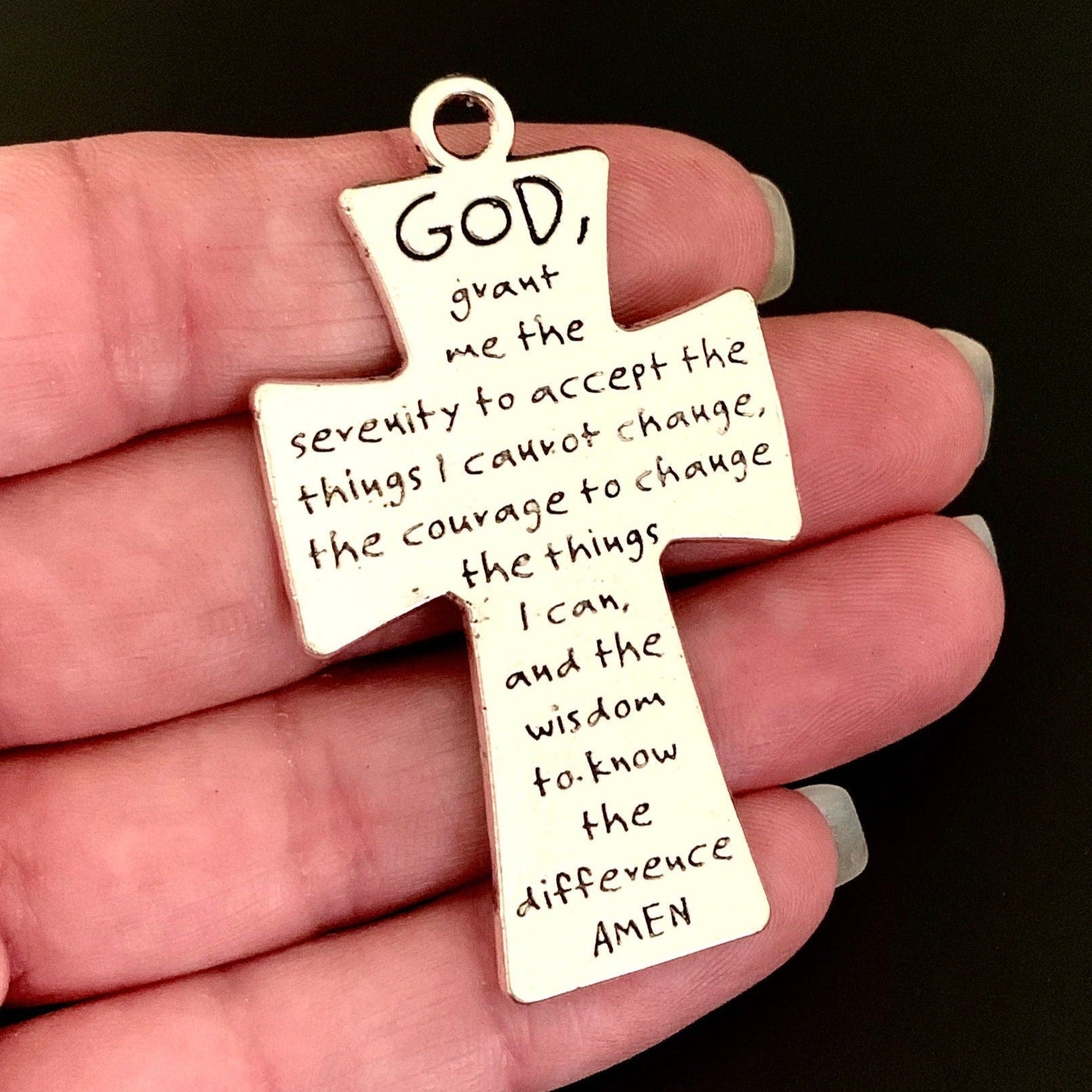 Serenity Prayer Cross Pendant - Antique Silver