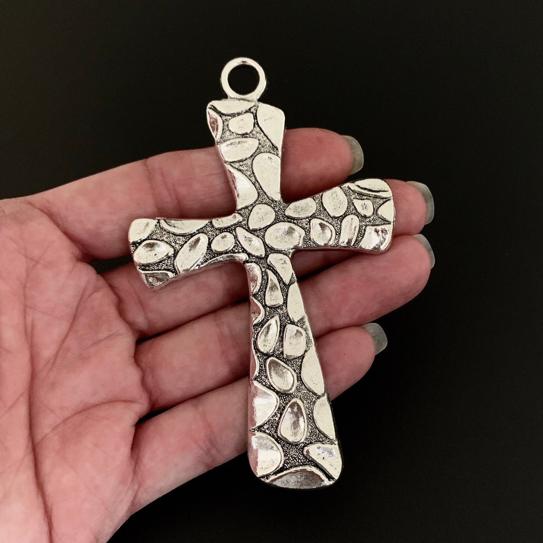 XL Cross Pendant - Textured - Antique Silver
